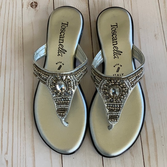 Toscanella Shoes - Toscanella Silver Rhinestone & Bead Sandals